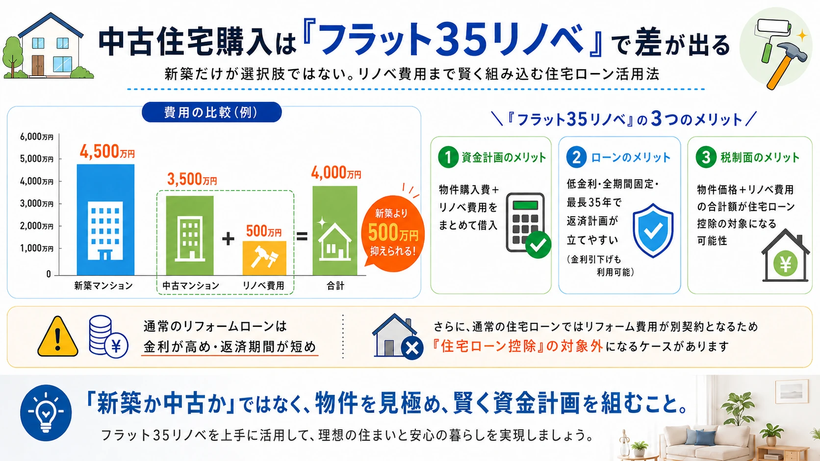 中古住宅購入はフラット35リノベで差が出る｜費用比較・3つのメリット