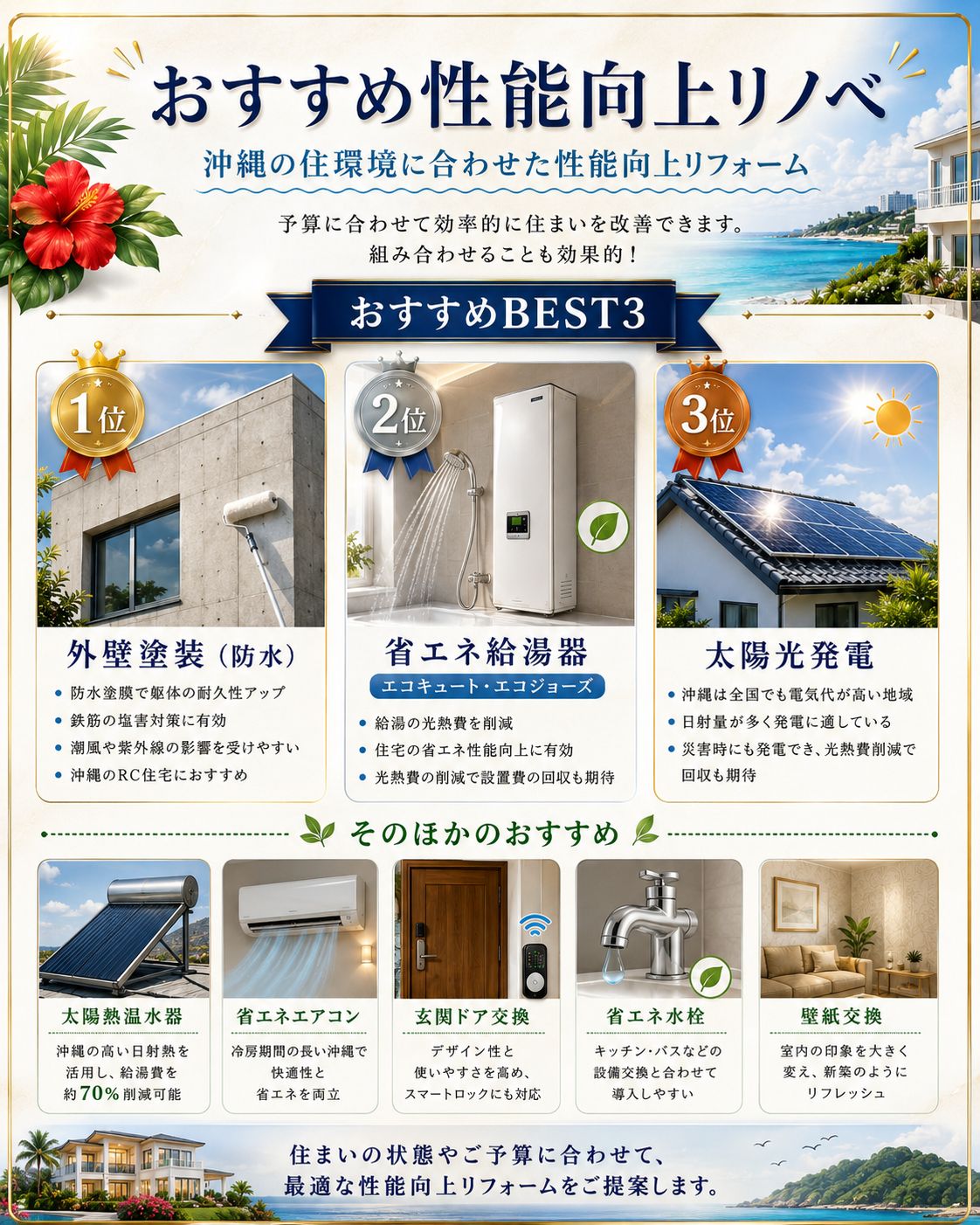おすすめ性能向上リノベ｜沖縄の住環境に合わせた性能向上リフォームBEST3